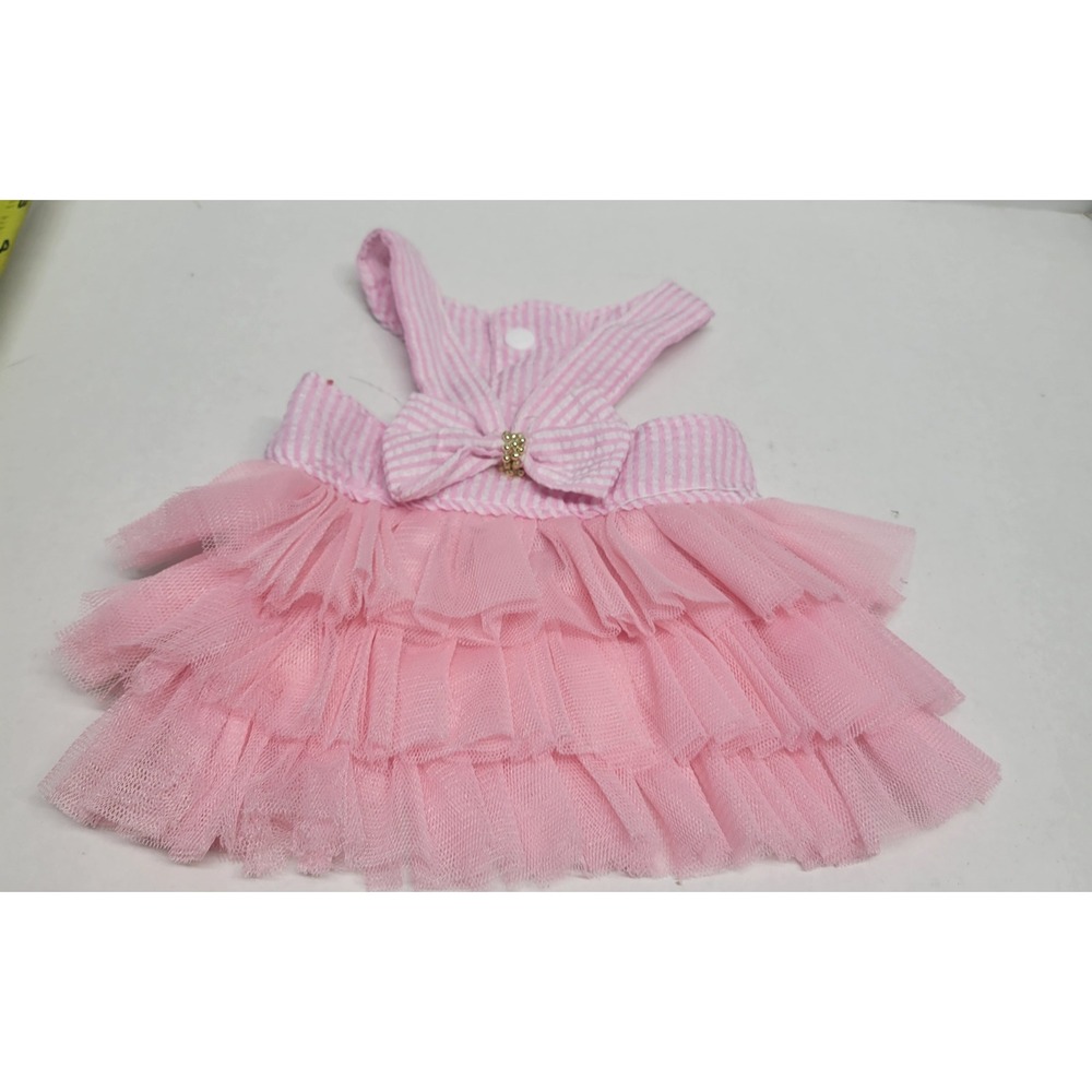 Pink Seersucker Striped Pet Tutu Dress with Bow Small Dog Cat Princess Outfit